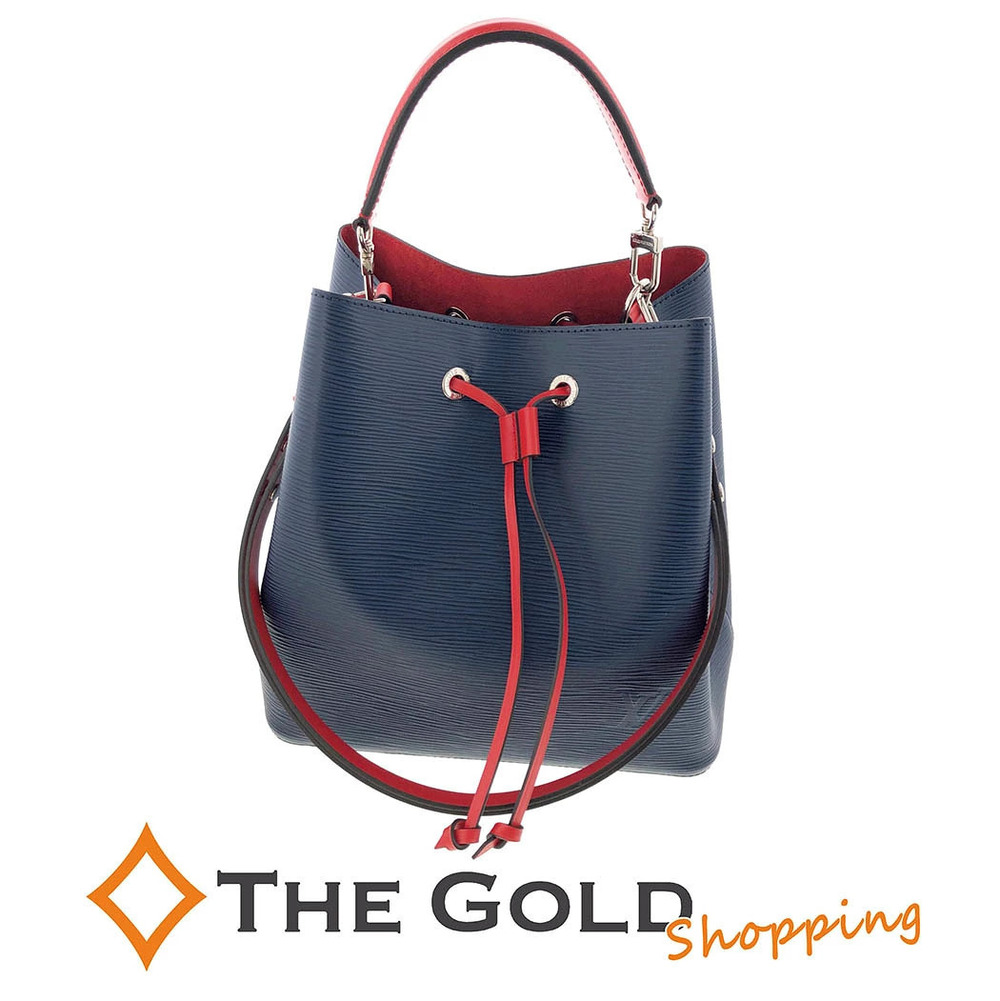 Louis Vuitton NeoNoe Epi Leather Bicolor Drawstring Shoulder Bag Indigo Blue Red
